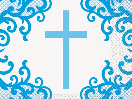 Fancy Blue Cross Luncheon Napkins, 16ct on Sale