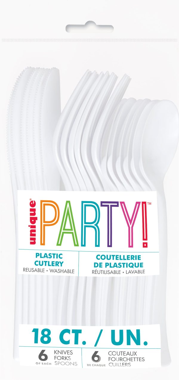 White Solid Assorted Plastic Cutlery, 18ct Online Sale